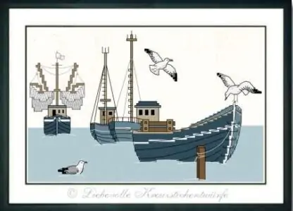 Boote am Hafen, blau - Stickpackung