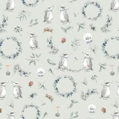 Wintergrün und Dachse - Baumwollstoff