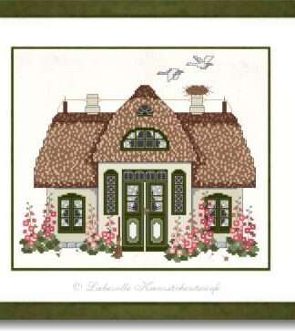 Friesenhaus mit Stockrosen - Stickpackung