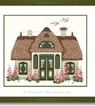 Friesenhaus mit Stockrosen - Stickpackung