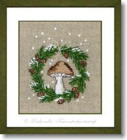 Pilz im Kranz, dunkel - Stickpackung