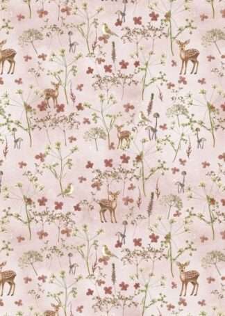 Rehe und Blüten - Baumwollstoff